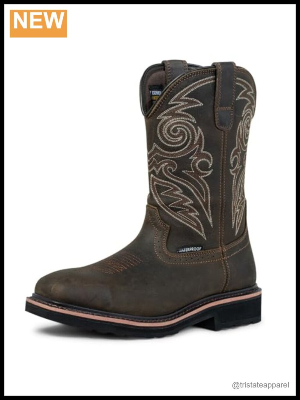 CVDSHU Men's Steel Toe Work Boots Waterproof Leather Square Toe Western Safety
